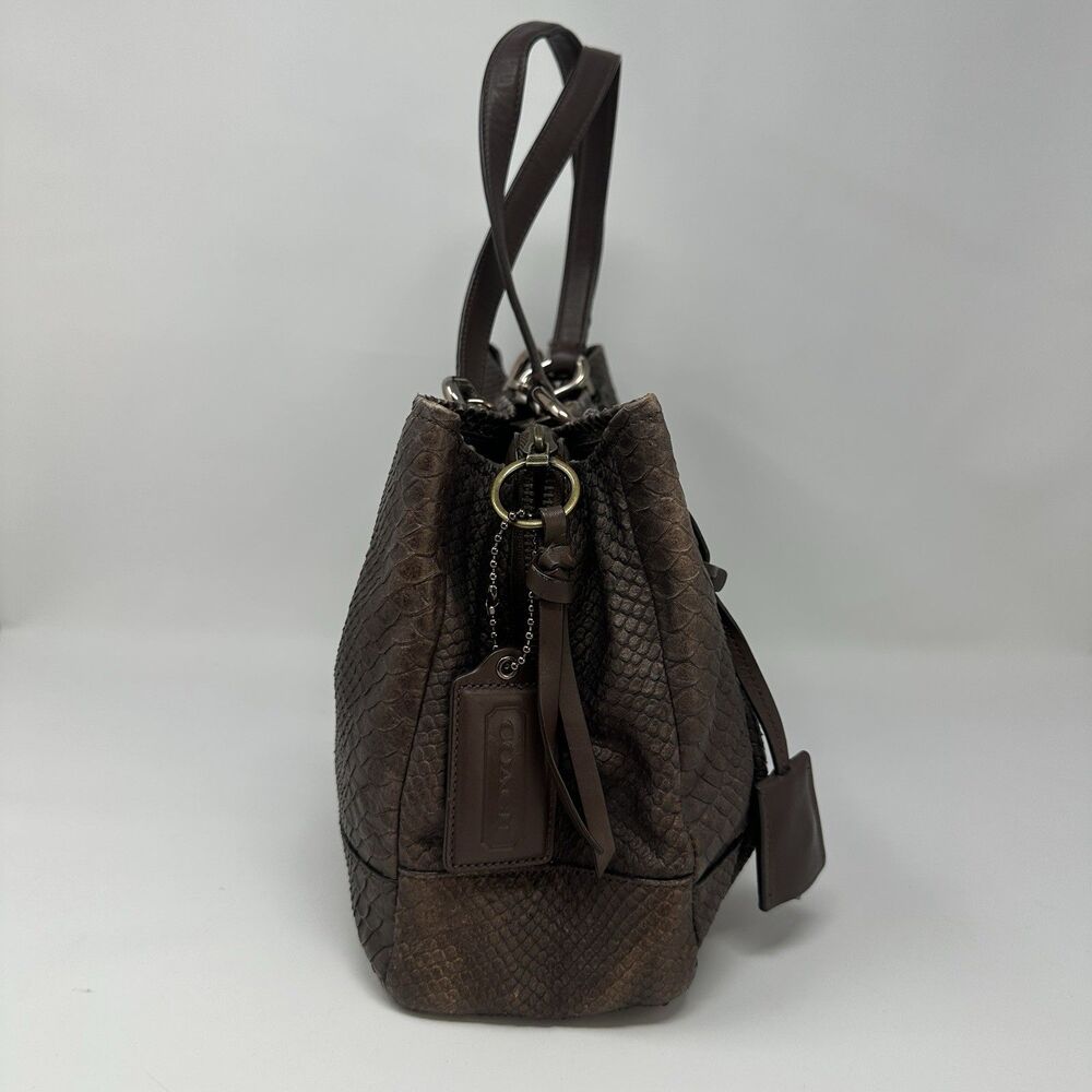 Coach 18741 Brown Bronze Python Embossed Leather Chelsey Jayden Satchel Purse - Picture 3 of 15